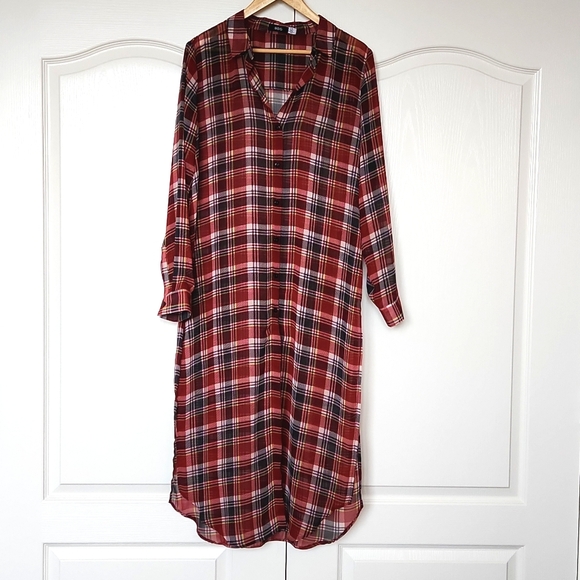 BDG Long Plaid Button-Down Shirt / Tunic / Duster - Picture 3 of 7